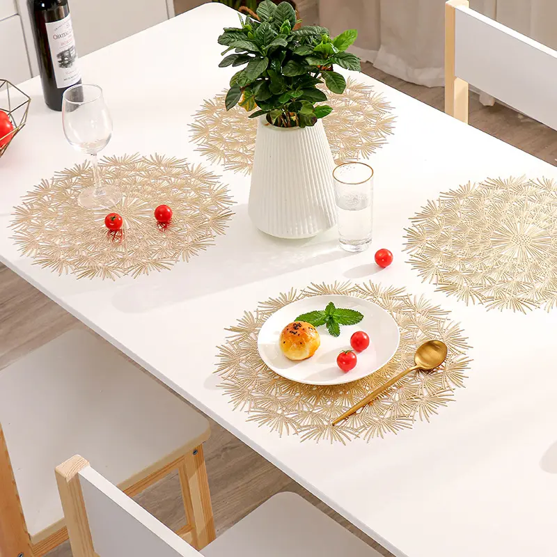 Wholesale PVC Hollow Placemat Gold Multiple Circles Non-skid Place Mat Plain Table Mats Sets Household Tabletop Decoration