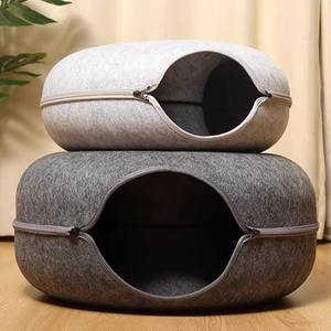 Grensoverschrijdende Groothandel Milieuvriendelijk Donut Vilt Kat Nest Alle Seizoenen Winter Warm Gesloten Kat Tunnel Schuilplaats Huis Verwijderbaar - Product Image 1