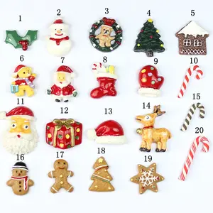 2022 Grosir Natal Resin Charms Santa Snowman Sarung Tangan Cane Bell Gingerbread Man Charms untuk Diy Slime Membuat Kit Klip Rambut