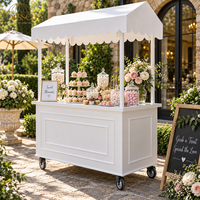 Chariot à bonbons avec auvent et roues, chariot de présentation blanc pour mariage, fête, baby shower, hôtel, événement, décoration, design personnalisé en usine