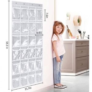 <b>Shoe</b> Pockets Simple Houseware PVC Over the Door & Wardrobe Hanging Organizer 4 Strong Metal <b>Hooks</b> Foldable Design - Product Image 3