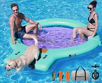Nouvel Arrivage : Anneau Flottant Rond Gonflable de 2,4 m pour Adultes et Animaux de Compagnie, Plateforme Flottante Robuste, Hamac Aquatique avec Rampe pour Bateau pour Chiens