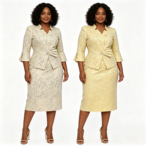 Vêtements de cérémonie grandes tailles en promotion, robe jaune et or, tailleur jupe pour femmes - Product Image 1