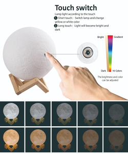Lámpara LED recargable de 15cm, luz de luna de impresión 3D con soporte, lámpara de noche táctil para niños - Product Image 4