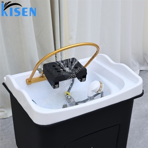 Kisen Bac à shampoing et lavage de cheveux pour salon, avec raccordement aux tuyaux, pour soins capillaires, Noir Blanc Beige Marron, Bac mobile au design moderne - Product Image 2