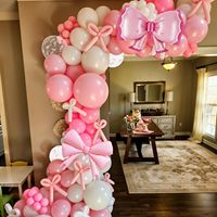 Ballon en aluminium en forme de nœud avec ballons pastel rose bébé, blanc et transparents pour les fournitures de fête sur le thème du nœud pour filles, princesses et femmes, anniversaires