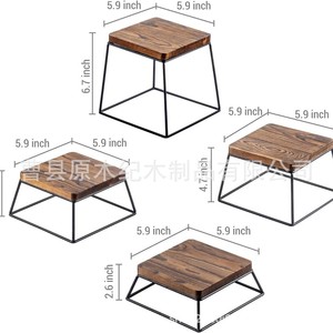 Modern Minimalist Wooden <b>Shelf</b> Square Solid Wood Wrought Iron Base <b>Desktop</b> Storage Organization Display Stand - Product Image 4