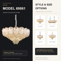 Lustre LED en cristal drapé de luxe - Luminaire suspendu rond et ovale doré à intensité variable pour villas, salles à manger et hôtels