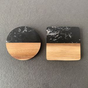 WSY810 Coffee <b>Table</b> <b>Desk</b> Acacia White Black Marble Wood Round Square Wooden Coaster for Drinks With Holder - Product Image 4