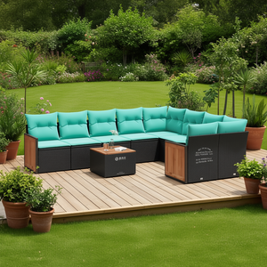 Poly Rattan Patio <b>Sofa</b> <b>Set</b> With Cushions 10 Piece Outdoor Garden Furniture Contemporary Design - Product Image 2