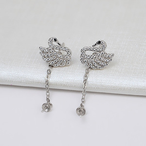 S925 Silver Swan <b>Earrings</b> for Women New 886 DIY Accessory Long Tassel <b>Dangle</b> <b>Pearl</b> Hollow Holder Fashionable <b>Dangle</b> <b>Earrings</b> - Product Image 4