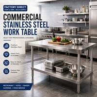 Table de travail en acier inoxydable avec crédence et étagère ouverte pour comptoir de charcuterie et épicerie, prête à l'emploi