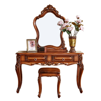 Table de toilette en bois sculpté antique avec grand miroir, élégante table de maquillage rétro pour la chambre, style américain glamour
