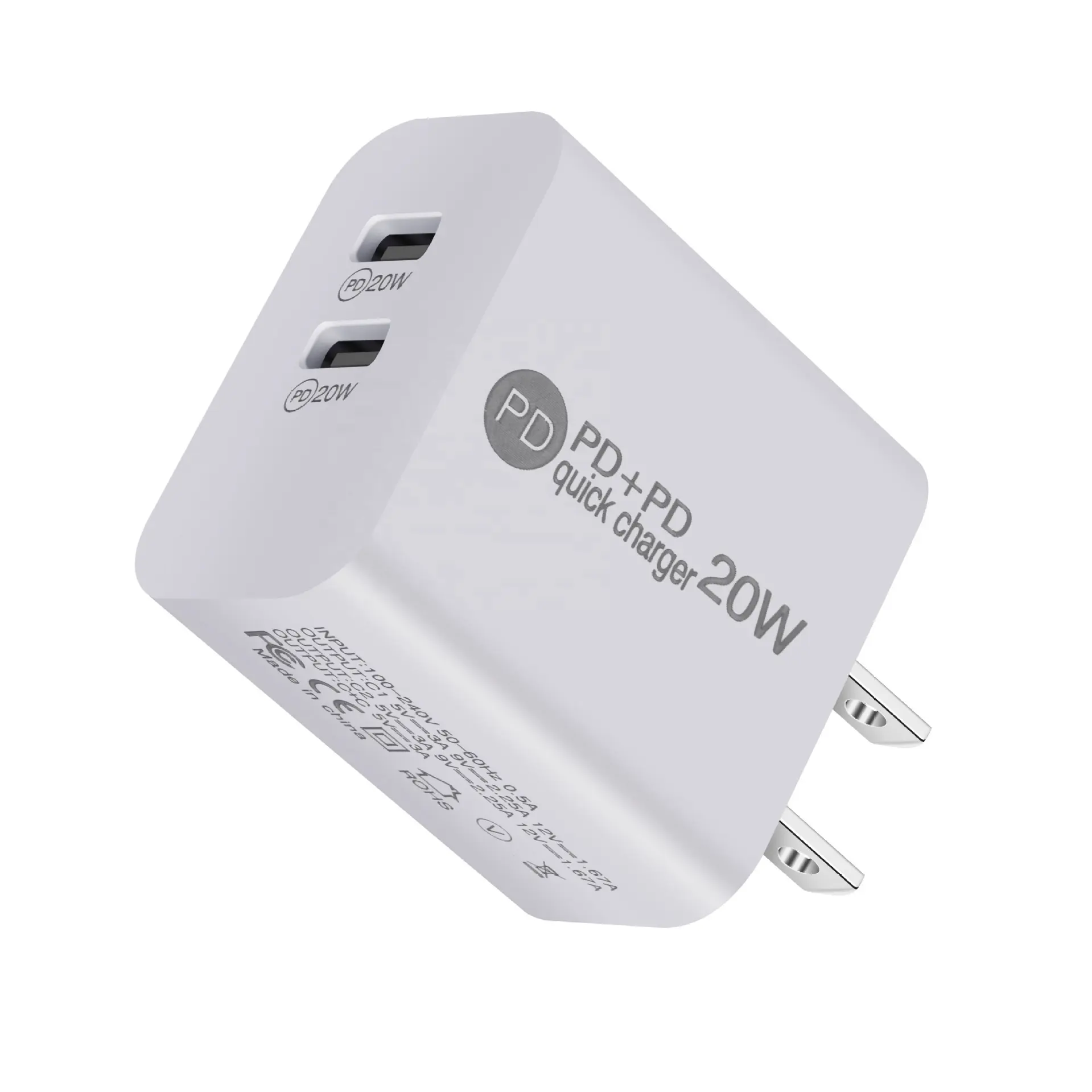 20W Dual Port USB Type C Charger 40W PD Fast Charger C + C Dual PD Travel Charger for iPhone 12