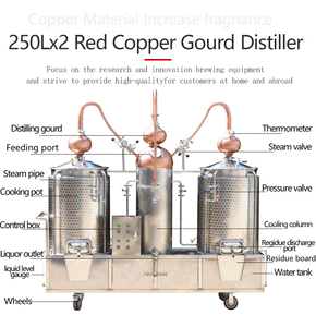Alambic de 250L, équipement de distillation pour la fabrication d'alcool, de boissons et de vin, en acier inoxydable 304 et cuivre rouge - Product Image 2