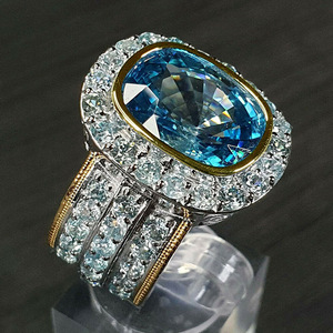 Anello con pietre scintillanti bicolore per donna, elegante anello alla moda, accessorio gioiello per tutti i giorni - Product Image 3