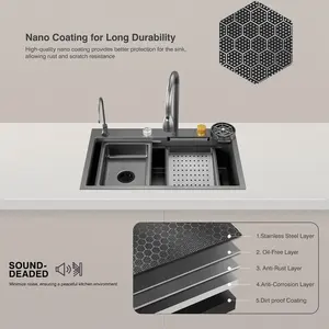 Fregadero de Cocina Rectangular de Acero Inoxidable Nano Hecho a Mano con Diseño Personalizado y Grifo, en Oferta - Product Image 2