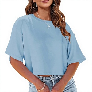 Camisetas Cortas de Cuello Redondo para Mujer, Talla Grande, Lisas, Teñidas, 240 Gramos, Top de Verano para Uso Diario - Product Image 6