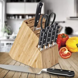 Bloque de cuchillos universal de 20 ranuras Bloque de cuchillos de madera de bambú grande sin cuchillos