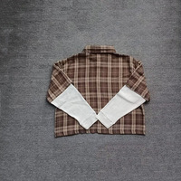 Kemeja Flanel Kasual Pria Bordir Custom OEM ODM, Katun Oversize, Kancing, Motif Kotak-kotak, Lapis Ganda, Lengan Panjang