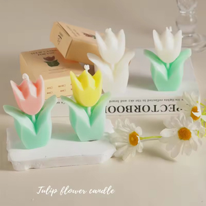 Velas Aromáticas Artísticas Hechas a Mano con Forma de Flor 3D, Estilo Moderno, Mini Velas de Cera de Soya con Aroma a Tulipán - Product Image 4