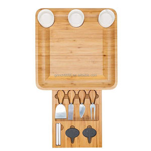 2026 nouvelle planche à découper en bambou personnalisée ensemble planche à fromage en <span class=keywords><strong>ardoise</strong></span> tiroirs coulissants avec 4 couteaux en acier inoxydable - Product Image 1