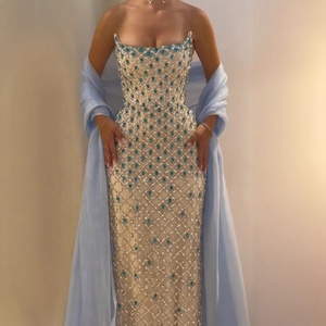 Serene Hill LA73226A Blue <strong>Silver</strong> Zipper Back Mermaid Beaded Evening <strong>Dresses</strong> with Shawl 2026 Luxury Party Gowns for <strong>Women</strong> - Product Image 1