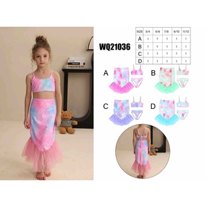 Set da bagno HDJ Mermaid Tie Dye rosa blu per ragazze, 2 pezzi, top corto, gonna con volant, costume da bagno modellante, taglia 468101214 - Product Image 2