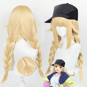 Parrucca Cosplay Sintetica Resistente al Calore da 65 cm, Bionda, Stile Ya Boy Kongming Anime Tsukimi Eiko, con Due Trecce, Vendita all'Ingrosso - Product Image 2