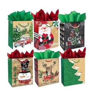 Bolsas de regalo navideñas de lujo con asa, muestra gratuita, personalizadas con Papá Noel, para fiestas navideñas, con asa. - Product Image 1