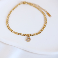 MICC Vente en gros Bijoux pour femmes en acier inoxydable personnalisés Plaqué or 18 carats Pendentif à breloque avec lettre 26 lettres Zircon CZ Bracelet avec initiale