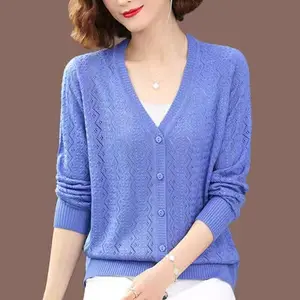 Huachao new apparel knit sweater long sleeve v neck summer knit women sweater computer art sweater for women