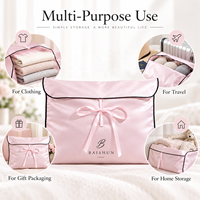 Sac de rangement personnalisé en satin avec nœud en ruban et passepoil contrastant, pochette organisatrice pour tiroir, pour vêtements, voyage, emballage cadeau, vente en gros
