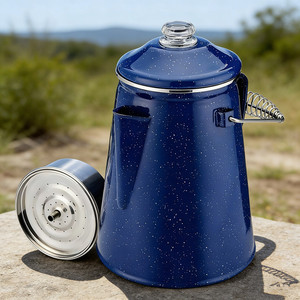<span class=keywords><strong>Cafetera</strong></span> Percoladora de Metal Esmaltado de 12 Tazas, Resistente, Estilo Clásico, con Diseño Azul Moteado, para Exteriores, Senderismo y Camping, con Impresión de Logotipo Personalizado - Product Image 1