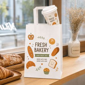 Bolsas de Papel para Panadería con Logotipo Personalizado, Asas Planas, Grado Alimenticio, para Pan y Pasteles, Embalaje para Llevar, Reciclables, Venta al Por Mayor, OEM, ODM - Product Image 6