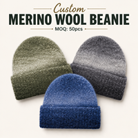 Gorro de punto cálido de mezcla de lana merino con logotipo personalizado al por mayor, gorro plegable con puño afelpado para patinaje