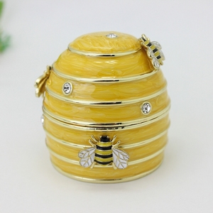 Shinnygifts làm bằng tay màu vàng ong nhà men ong tổ hộp đính hình bầu dục để bàn trang trí & tổ ong hộp trang trí - Product Image 1