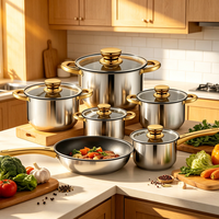 Ensemble de casseroles FLEY en acier inoxydable 12 pièces, ensemble de casseroles avec grande casserole pour cuisinière à induction, gaz, cuisine domestique, ustensiles de cuisine robustes