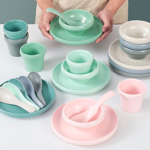 Nordic Melamine Tableware Set Small Bowl Plate <b>Spoon</b> For Hotel Restaurant Daily Use Solid Color Round Design - Product Image 2