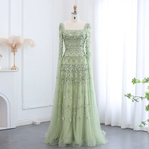 Jancember LSZ461 Belles robes de soirée à col carré avec manchon Cape - Product Image 4