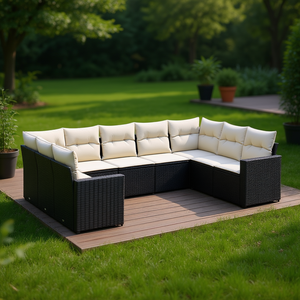 Modular Black Pe Rattan Garden <b>Sofa</b> <b>Set</b> Outdoor Furniture Contemporary Design High Density Foam Cushions - Product Image 2