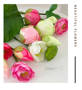 Decoración de Mesa Hecha a Mano con Flor de Loto Rosa de PU y Hojas de Loto para Hogar, Restaurante y <span class=keywords><strong>Hotel</strong></span> - Product Image 5