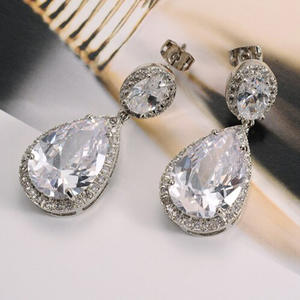 NOS – boucles d'oreilles de luxe en cristal pour femmes, bijoux de mariage en argent 925, en forme de goutte d'eau, serti de couleur blanc champagne - Product Image 5