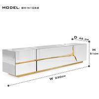 Meuble TV contemporain inspiré des formations karstiques, laque noire, acier inoxydable laqué, laiton poli, meuble de rangement pour téléviseur