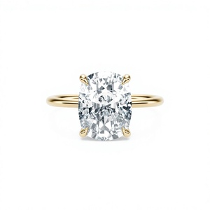 4.5 CARAT Cushion Cut Lab Grown Diamond Solitaire Engagement <b>Ring</b> with 14K Yellow Gold <b>Plain</b> Band and 4 Prong Setting - Product Image 4