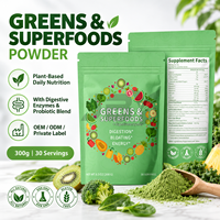Poudre de superaliments à marque privée avec herbe de blé, spiruline, chlorelle, mélange de légumes et formule d'enzymes digestives