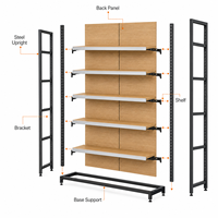 Étagère de présentation modulaire en acier léger à grain de bois pour supermarché, épicerie, revêtement en poudre époxy, réglable