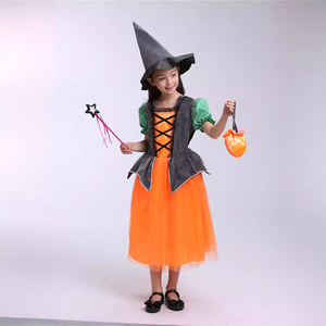 Halloween Pumpkin Dress For Girls Orange <b>Witch</b> Costume With Hat And Wand Dance Performance Costume Childrens <b>Clothing</b> Set - Product Image 3