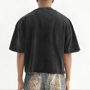 Produits populaires chauds 100% coton à manches courtes en détresse recadrée Boxy Tee personnalisé hommes O cou noir T-Shirts - Product Image 3