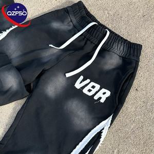 QZFSO Manufacturer Custom Vintage Stone Washed High Street Distressed <b>Applique</b> Embroidery French Terry Cotton Heavyweight Men - Product Image 2